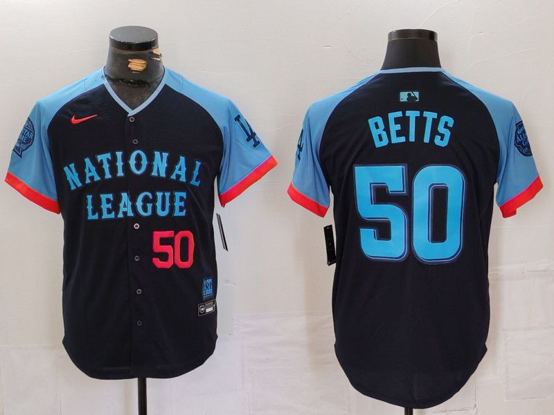 Men's National League #50 Mookie Betts Navy 2024 All-Star Limited Stitched Baseball Jersey