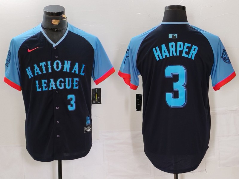 Men's National League #3 Bryce Harper Navy 2024 All-Star Limited Stitched Baseball Jersey 1