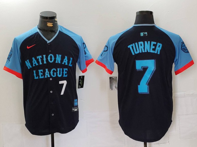 Men's National League #7 Trea Turner Navy 2024 All-Star Limited Stitched Baseball Jersey 7
