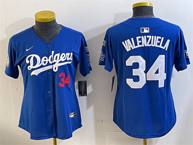 Women's Los Angeles Dodgers #34 Toro Valenzuela Royal 2024 World Series With Fernando Memorial Patch Alternate Limited Stitched Baseball Jersey(Run Small)