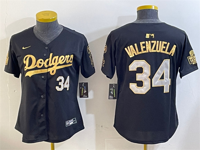 Women's Los Angeles Dodgers #34 Toro Valenzuela Black 1 Gold 2024 World Series With Fernando Memorial Patch Limited Stitched Baseball Jersey(Run Small)