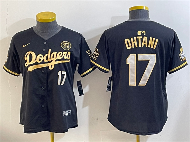 Women's Los Angeles Dodgers #17 Shohei Ohtani Black G 1old 2024 World Series With Fernando Memorial Patch Limited Stitched Baseball Jersey(Run Small)