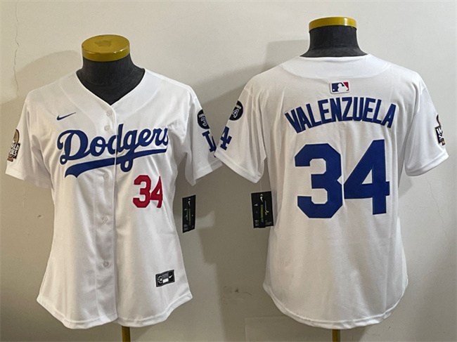 Women's Los Angeles Dodgers #34 Toro Valenzuela White 2024 World Series With Fernando Memorial Patch Home Limited Stitched Baseball Jersey(Run Small)