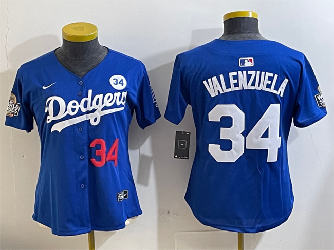 Women's Los Angeles Dodgers #34 Toro Valenzuela Royal 2024 World Series With No. 34 Patch Alternate Limited Stitched Baseball Jersey(Run Small)