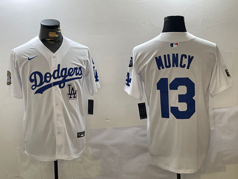 Men's Los Angeles Dodgers #13 Max Muncy White 2024 World Series With Fernando Memorial Patch Home Limited Stitched Baseball Jersey 5