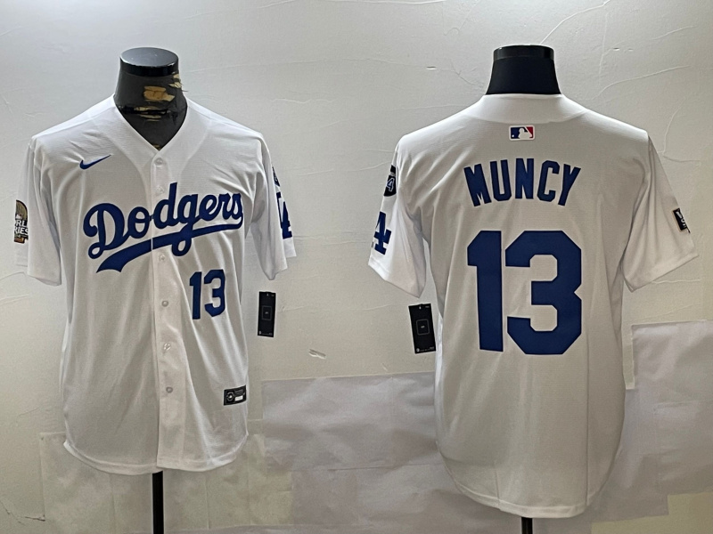 Men's Los Angeles Dodgers #13 Max Muncy White 2024 World Series With Fernando Memorial Patch Home Limited Stitched Baseball Jersey 3