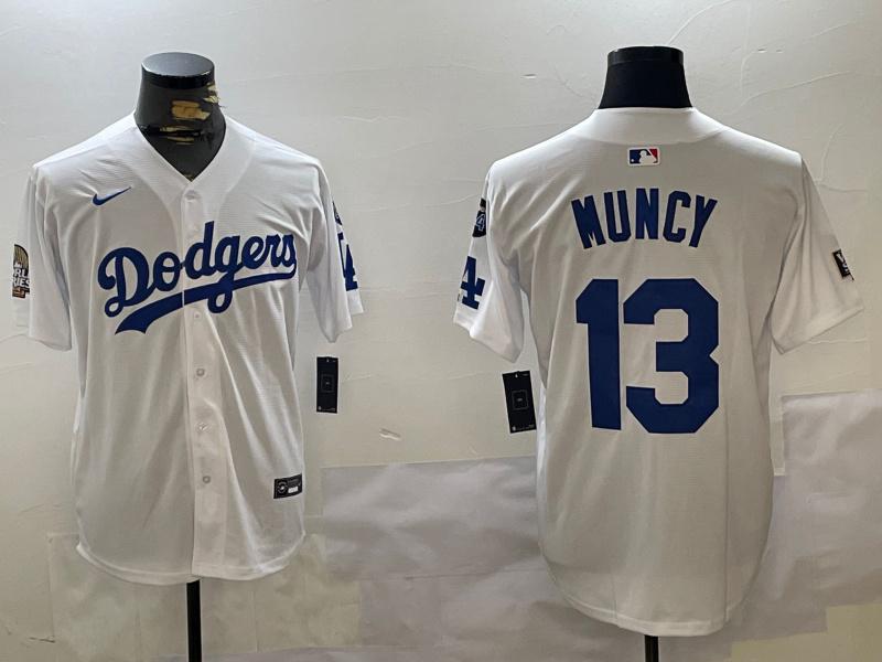 Men's Los Angeles Dodgers #13 Max Muncy White 2024 World Series With Fernando Memorial Patch Home Limited Stitched Baseball Jersey