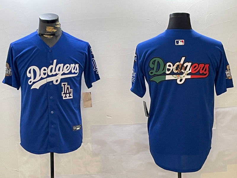Men's Los Angeles Dodgers Blank Blue 2024 World Series With No. 34 Patch Home Limited Stitched Baseball Jersey(Run Small) 3