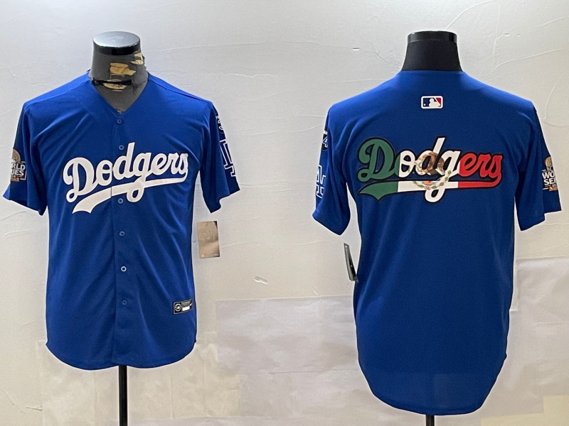 Men's Los Angeles Dodgers Blank Blue 2024 World Series With No. 34 Patch Home Limited Stitched Baseball Jersey(Run Small) 2