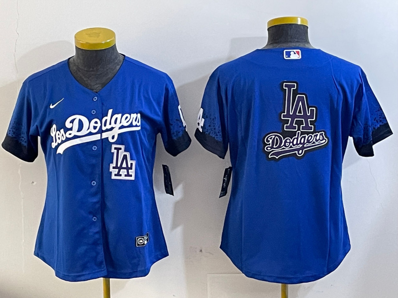 Women's Los Angeles Dodgers Blank Blue 2024 World Series With No. 34 Patch Home Limited Stitched Baseball Jersey(Run Small) 9