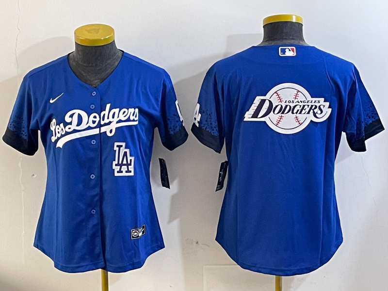 Women's Los Angeles Dodgers Blank Blue 2024 World Series With No. 34 Patch Home Limited Stitched Baseball Jersey(Run Small) 8