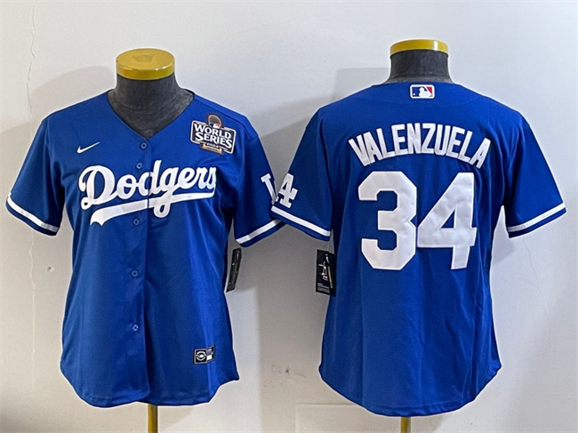 Women's Los Angeles Dodgers #34 Toro Valenzuela Blue 2024 World Series Cool Base Stitched Baseball Jersey(Run Small)