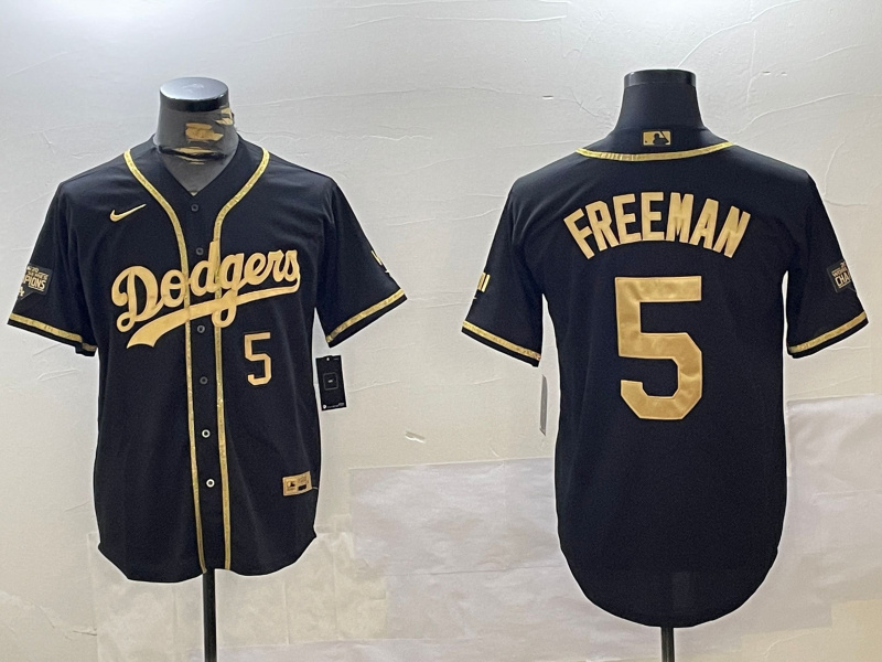 Men's Los Angeles Dodgers #5 Freddie Freeman Black Gold 2024 World Series Champions Limited Stitched Baseball Jersey 7