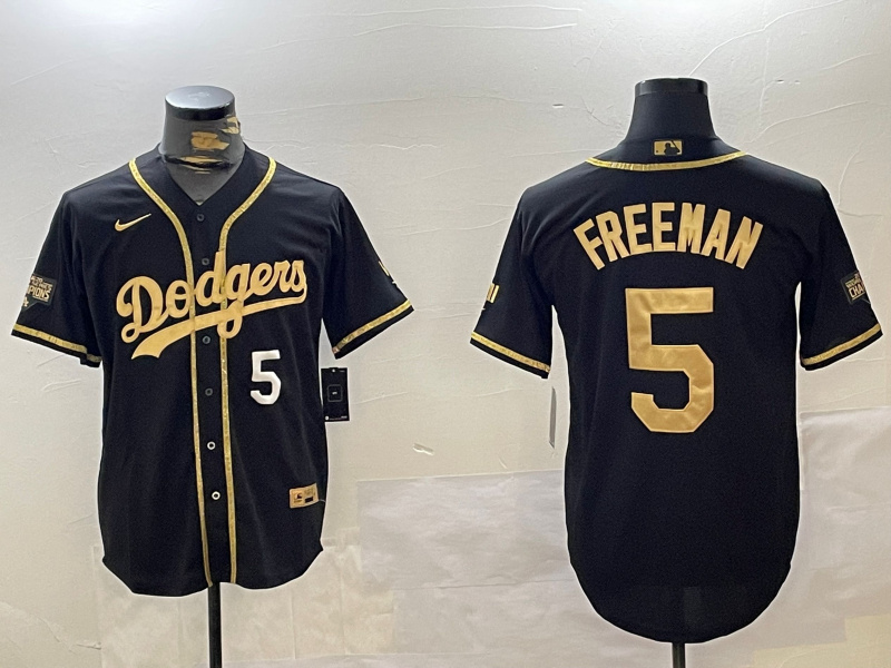 Men's Los Angeles Dodgers #5 Freddie Freeman Black Gold 2024 World Series Champions Limited Stitched Baseball Jersey 6