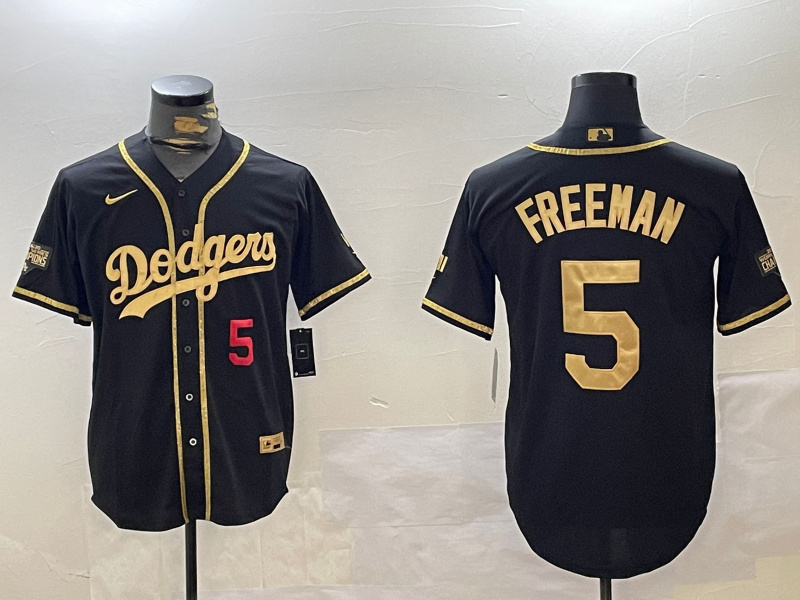 Men's Los Angeles Dodgers #5 Freddie Freeman Black Gold 2024 World Series Champions Limited Stitched Baseball Jersey 5
