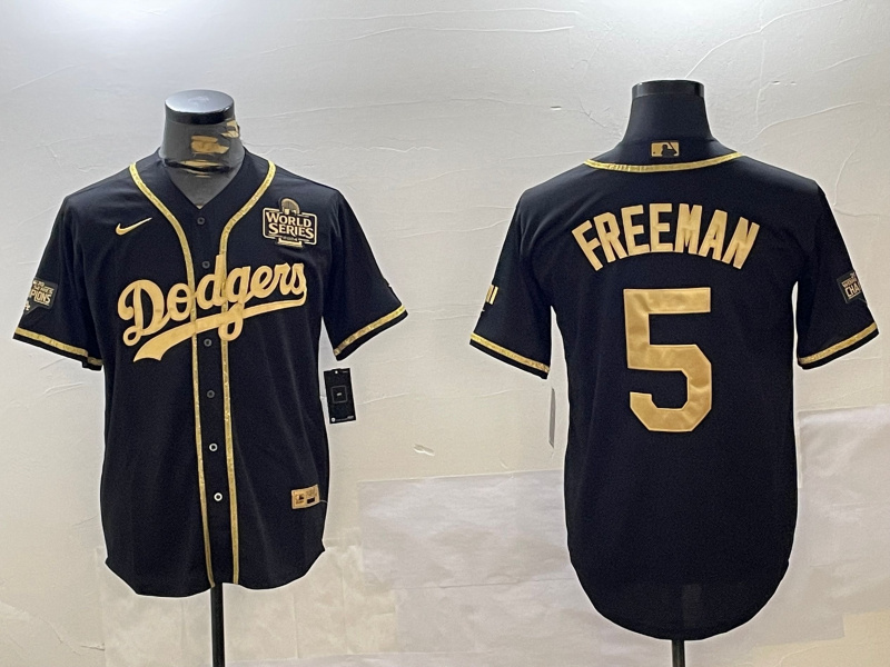 Men's Los Angeles Dodgers #5 Freddie Freeman Black Gold 2024 World Series Champions Limited Stitched Baseball Jersey 3