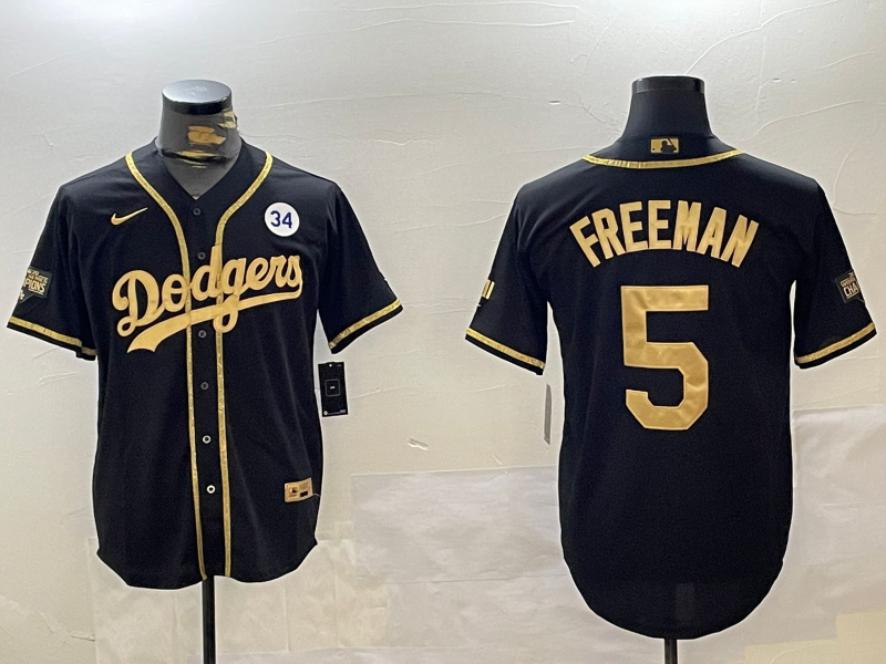 Men's Los Angeles Dodgers #5 Freddie Freeman Black Gold 2024 World Series Champions Limited Stitched Baseball Jersey 2