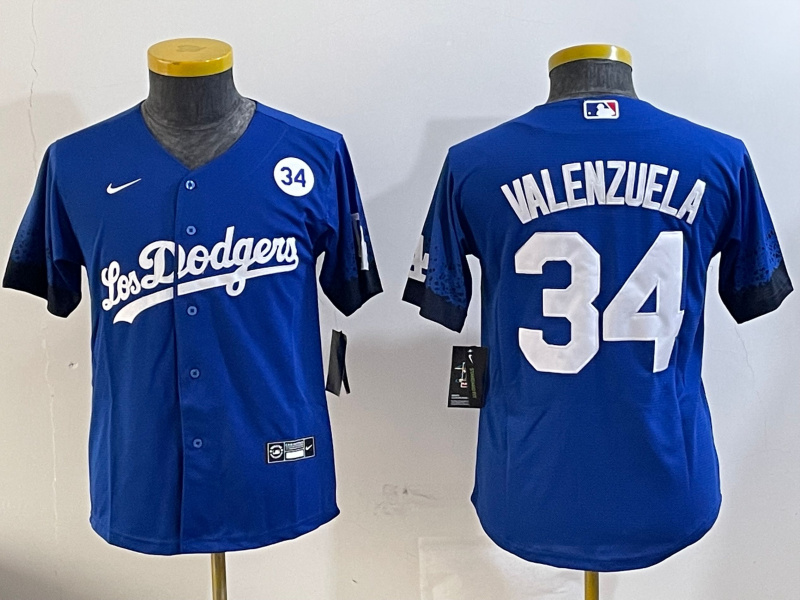 Youth Los Angeles Dodgers #34 Toro Valenzuela Royal 2024 World Series With Fernando Memorial Patch Alternate Limited Stitched Baseball Jersey(Run Small) 1