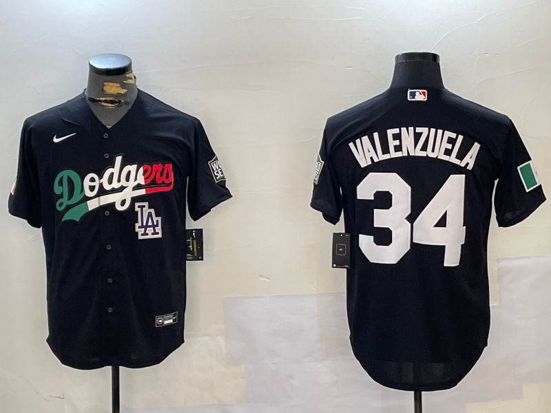 Men's Los Angeles Dodgers #34 Toro Valenzuela Black Mexico 2024 World Series With No. 34 Patch Cool Base Stitched Baseball Jersey 8