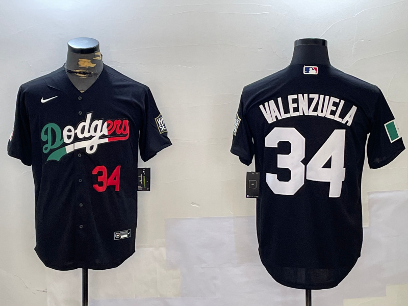 Men's Los Angeles Dodgers #34 Toro Valenzuela Black Mexico 2024 World Series With No. 34 Patch Cool Base Stitched Baseball Jersey 6
