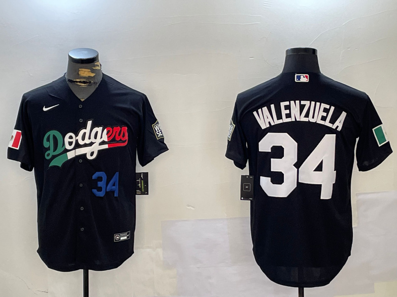 Men's Los Angeles Dodgers #34 Toro Valenzuela Black Mexico 2024 World Series With No. 34 Patch Cool Base Stitched Baseball Jersey 5