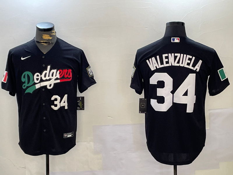 Men's Los Angeles Dodgers #34 Toro Valenzuela Black Mexico 2024 World Series With No. 34 Patch Cool Base Stitched Baseball Jersey 3