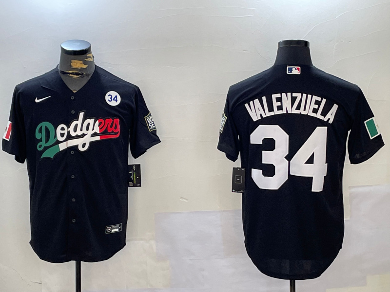 Men's Los Angeles Dodgers #34 Toro Valenzuela Black Mexico 2024 World Series With No. 34 Patch Cool Base Stitched Baseball Jersey 2