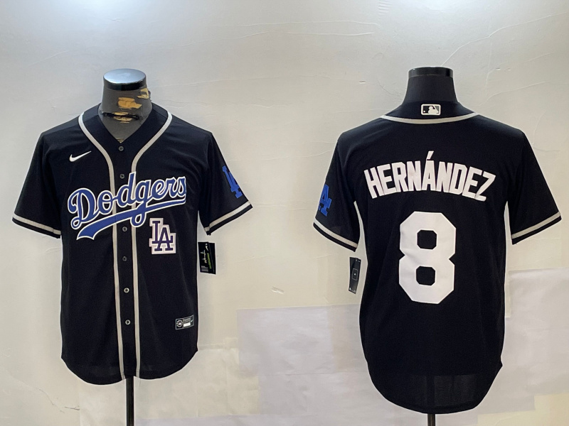 Men's Los Angeles Dodgers #8 Enrique Hernández Black 2024 World Series Cool Base Stitched Baseball Jersey 10
