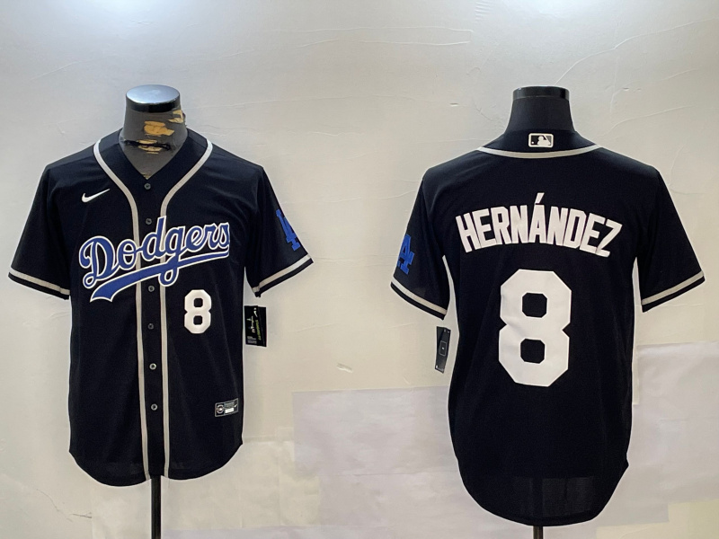 Men's Los Angeles Dodgers #8 Enrique Hernández Black 2024 World Series Cool Base Stitched Baseball Jersey 9