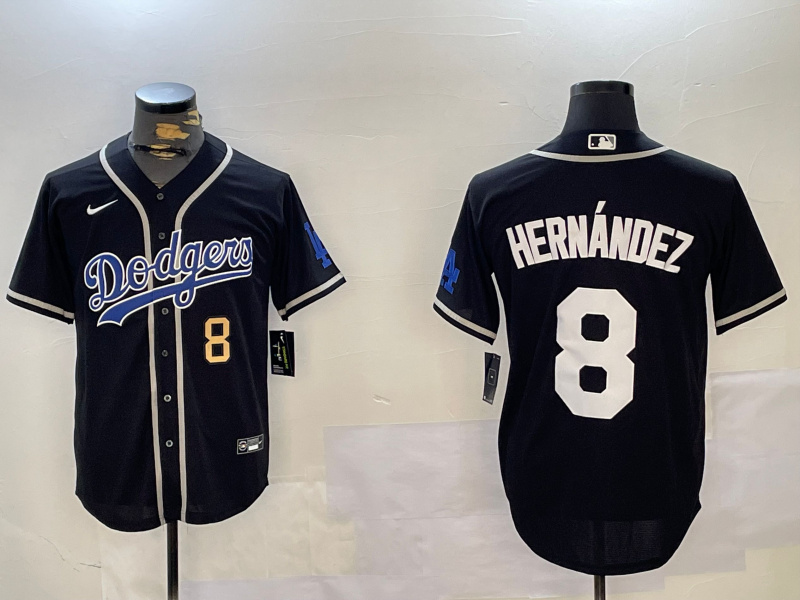 Men's Los Angeles Dodgers #8 Enrique Hernández Black 2024 World Series Cool Base Stitched Baseball Jersey 7