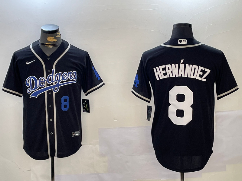 Men's Los Angeles Dodgers #8 Enrique Hernández Black 2024 World Series Cool Base Stitched Baseball Jersey 6