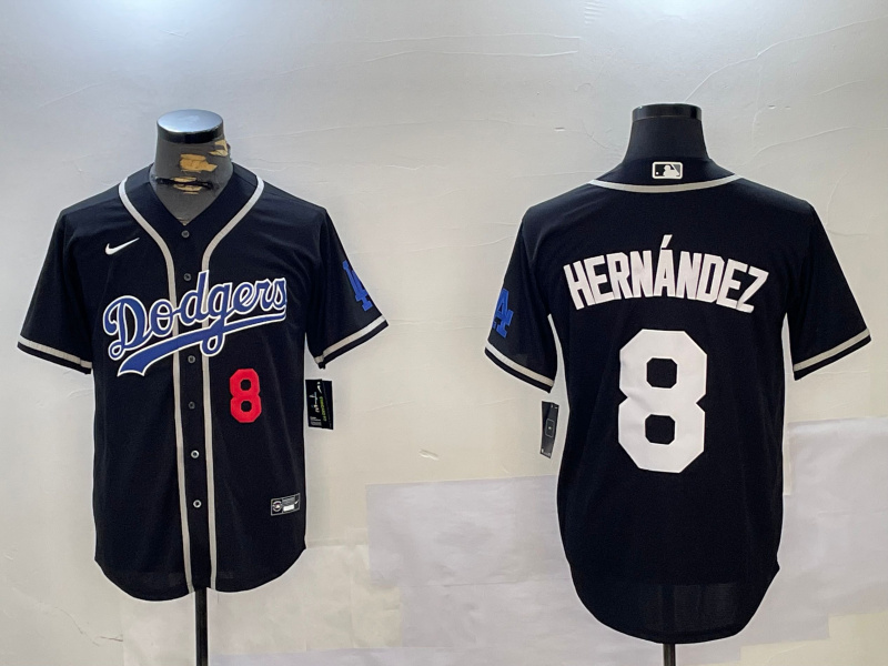 Men's Los Angeles Dodgers #8 Enrique Hernández Black 2024 World Series Cool Base Stitched Baseball Jersey 5