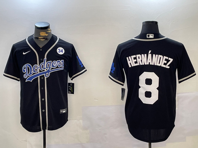 Men's Los Angeles Dodgers #8 Enrique Hernández Black 2024 World Series Cool Base Stitched Baseball Jersey 2