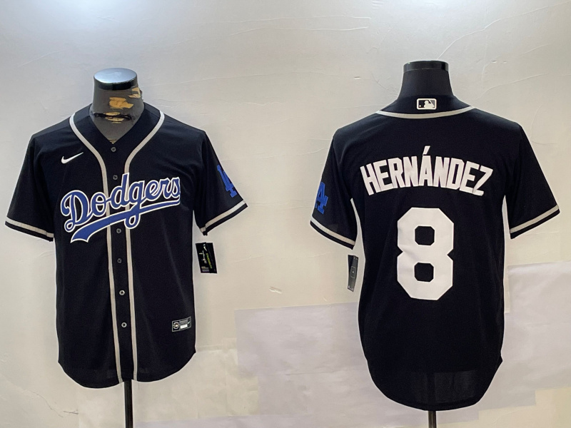 Men's Los Angeles Dodgers #8 Enrique Hernández Black 2024 World Series Cool Base Stitched Baseball Jersey 1
