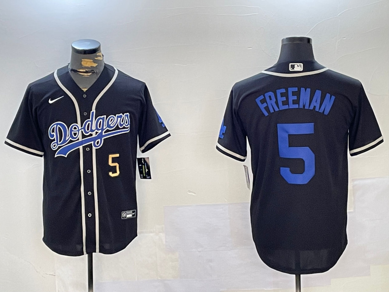 Men's Los Angeles Dodgers #5 Freddie Freeman Black 2024 World Series Cool Base Stitched Baseball Jersey 7
