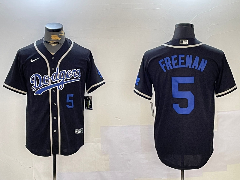Men's Los Angeles Dodgers #5 Freddie Freeman Black 2024 World Series Cool Base Stitched Baseball Jersey 6