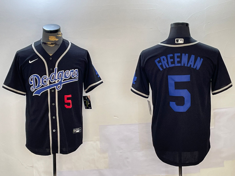 Men's Los Angeles Dodgers #5 Freddie Freeman Black 2024 World Series Cool Base Stitched Baseball Jersey 5