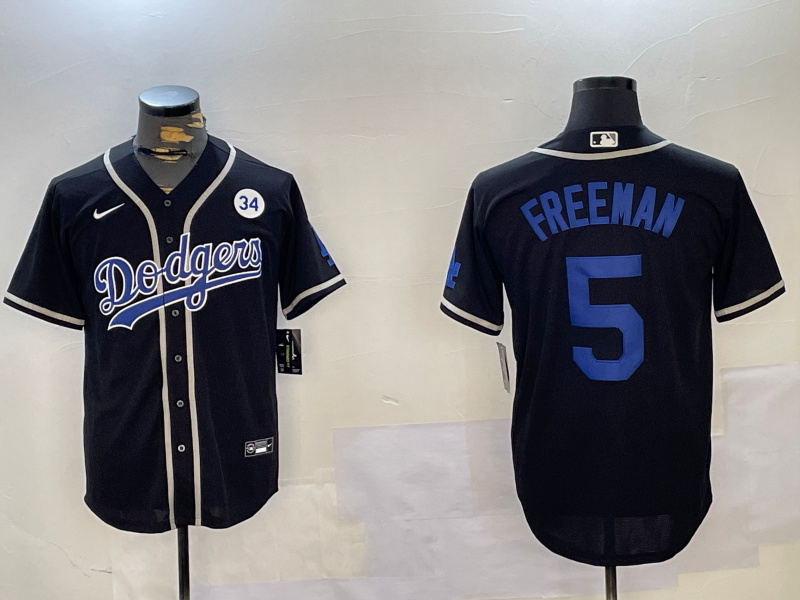 Men's Los Angeles Dodgers #5 Freddie Freeman Black 2024 World Series Cool Base Stitched Baseball Jersey 2