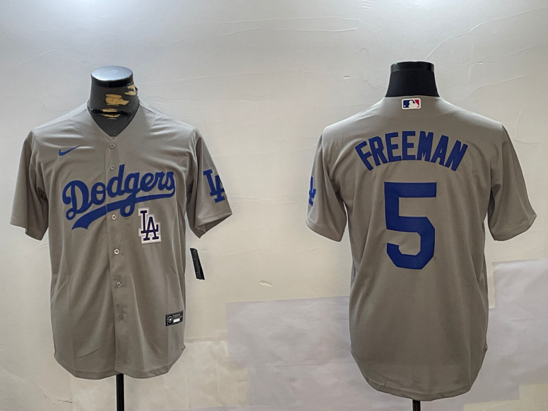 Men's Los Angeles Dodgers #5 Freddie Freeman Grey 2024 World Series Cool Base Stitched Baseball Jersey 3