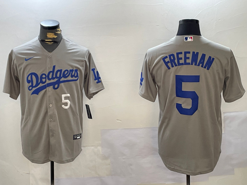 Men's Los Angeles Dodgers #5 Freddie Freeman Grey 2024 World Series Cool Base Stitched Baseball Jersey 1