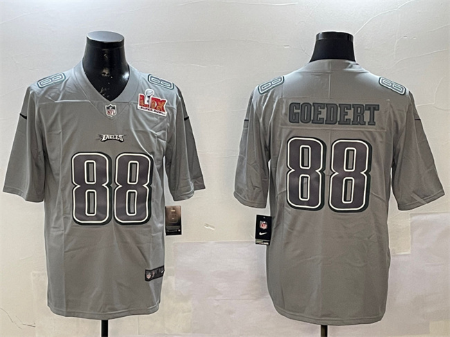 Men's Philadelphia Eagles #88 Dallas Goedert Grey 2025 Super Bowl LIX Patch Atmosphere Fashion Vapor Untouchable Limited Stitched Football Jersey