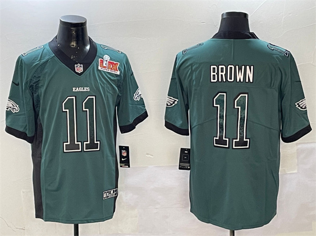 Men's Philadelphia Eagles #11 A.J. Brown Green 2025 Super Bowl LIX Patch Fashion Color Rush Vapor Untouchable Limited Stitched Football Jersey