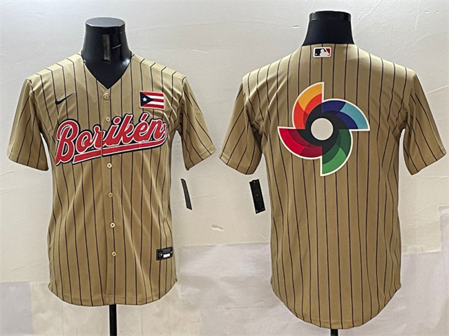 Men's Puerto Rico Baseball Tan 2023 World Baseball Classic Team Big Logo Stitched Jersey 1