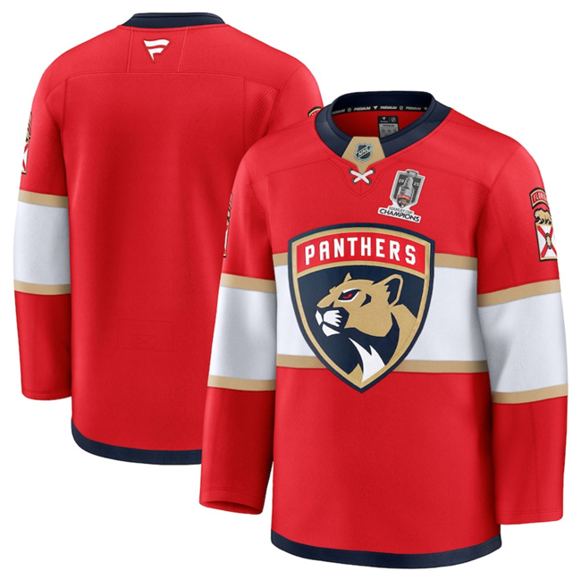 Men's Florida Panthers Blank Red Home 2025 Stanley Cup Champions Patch Stitched Hockey Jersey