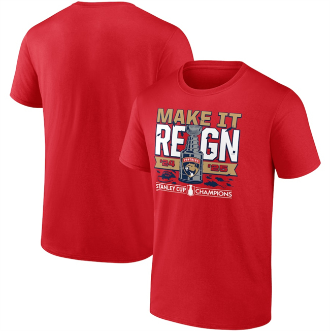 Men's Florida Panthers Red Back-To-Back Stanley Cup Champions Local T-Shirt 1