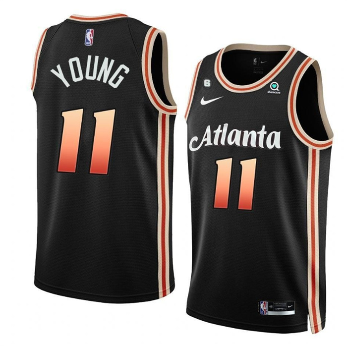 Men's Atlanta Hawks #11 Trae Young Black 2022 23 City Edition With NO.6 Patch Stitched Jersey