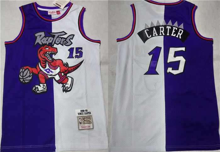 Men's Toronto Raptors #15 Vince Carter Purple White Splite Throwback Stitched Jersey