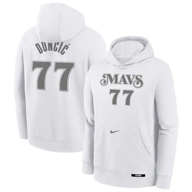 Men's Dallas Mavericks #77 Luka Don?i? White 2024 25 City Edition Fleece Club Pullover Hoodie