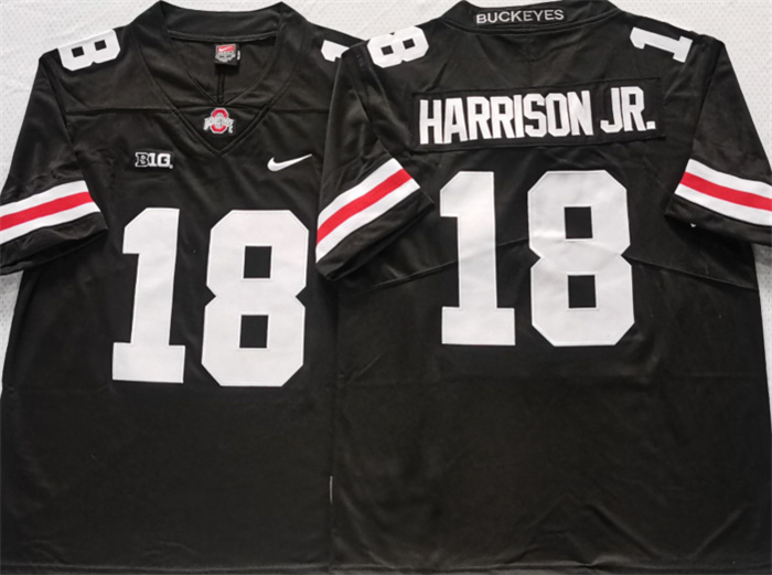 Men's Ohio State Buckeyes #18 Harrinson Jr Black White Stitched Jersey