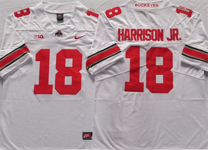 Men's Ohio State Buckeyes #18 Harrinson Jr White Stitched Jersey